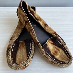 Elizabeth and James Cowhide Moccasins –Genuine Haircalf Leather – Designer Flats